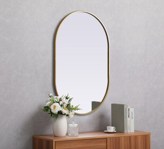 Metal Frame Oval Mirror 27x40 Inch in Brass