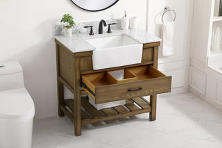 36 inch Single bathroom vanity in driftwood with backsplash