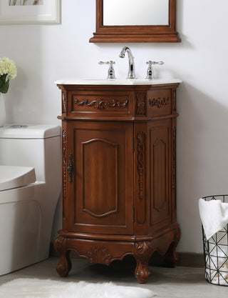 19 inch Single Bathroom vanity in teak with ivory white engineered marble