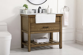 36 inch Single bathroom vanity in driftwood with backsplash