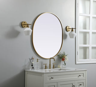 Metal Frame Oval Mirror 30x36 Inch in Brass