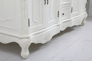 60 inch Double Bathroom vanity in antique white with ivory white engineered marble