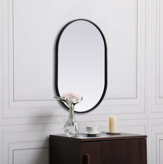 Metal Frame Oval Mirror 20x30 Inch in Black