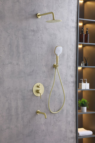 George Complete Shower and Tub Faucet with Rough-in Valve in Brushed Gold