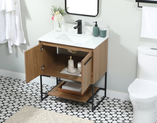 30 inch Single bathroom vanity in walnut brown with backsplash