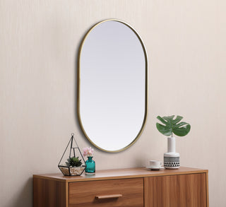 Metal Frame Oval Mirror 24x36 Inch in Brass