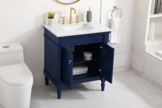 30 inch Single Bathroom vanity in Blue with ivory white engineered marble