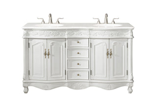 60 inch Double Bathroom vanity in Antique white with ivory white engineered marble