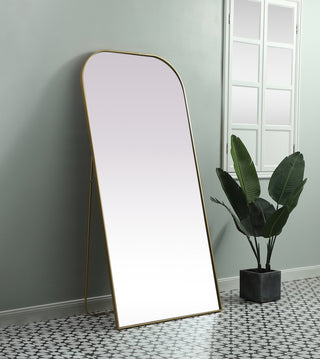 Metal Frame Arch Full Length Mirror 35x72 Inch in Brass