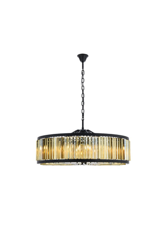 Chelsea 10 light Matte Black Chandelier Golden Teak (Smoky) Royal Cut Crystal