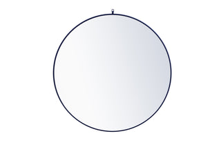 Metal frame round mirror with decorative hook 48 inch Blue