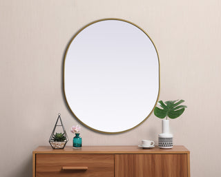 Metal Frame Oval Mirror 30x36 Inch in Brass