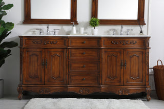 72 inch Double Bathroom vanity in Teak with ivory white engineered marble