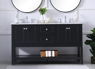 60 in. double sink bathroom vanity set in Black