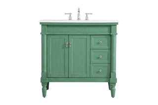 36 inch Single Bathroom vanity in vintage mint with ivory white engineered marble