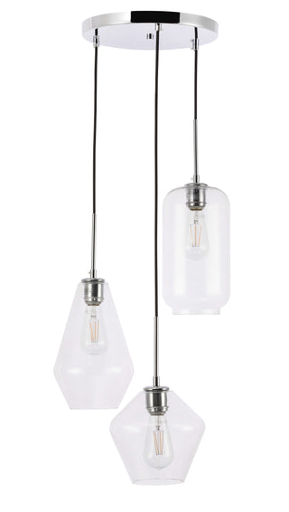 Gene 3 light Chrome and Clear glass pendant