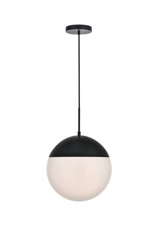 Eclipse 1 Light Black Pendant With Frosted White Glass