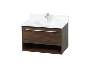 30 inch Single bathroom vanity in walnut with backsplash