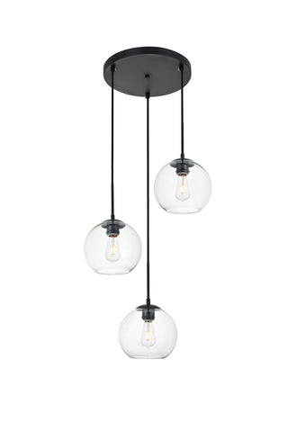 Baxter 3 Lights Black Pendant With Clear Glass