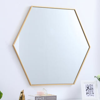 Metal frame hexagon mirror 41 inch in Brass