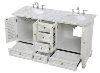 60 inch Double Bathroom Vanity in Antique White