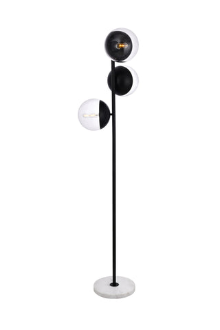 Eclipse 3 Lights Black Floor Lamp With Clear Glass