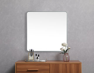 Soft corner metal square mirror 42x42 inch in Silver