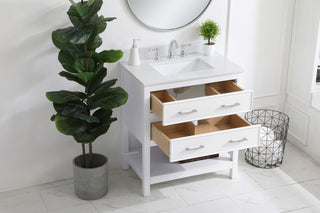 30 inch Single Bathroom Vanity in White with Backsplash