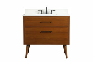 36 inch Single bathroom vanity in teak with backsplash