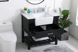 36 inch Single bathroom vanity in black with backsplash