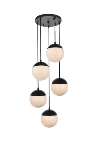 Eclipse 5 Lights Black Pendant With Frosted White Glass