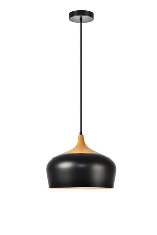 Nora Collection Pendant D11.5in H9in Lt:1 Black and natural wood finish