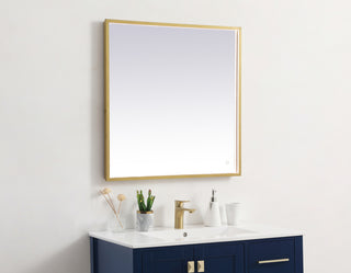 Pier 30x30 inch LED mirror with adjustable color temperature 3000K/4200K/6400K in brass