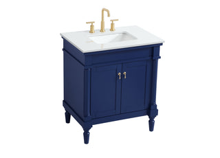 30 inch Single Bathroom vanity in Blue with ivory white engineered marble