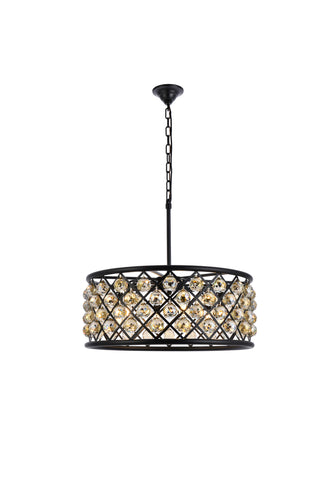 Madison 6 light Matte Black Chandelier Golden Teak (Smoky) Royal Cut Crystal