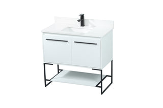 36 inch Single bathroom vanity in white with backsplash