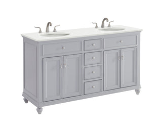 60 inch Double Bathroom vanity in Light Grey with ivory white engineered marble