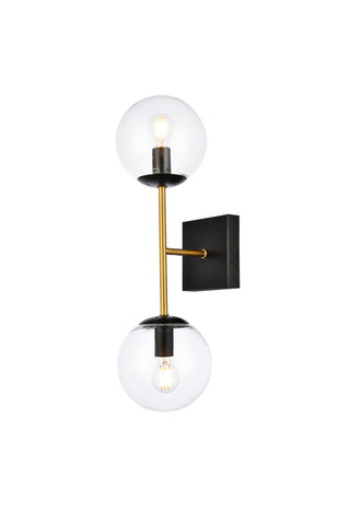 Neri 2 lights black and brass and clear glass wall sconce