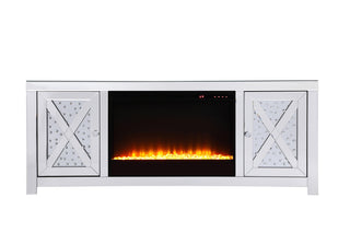 59 in.crystal mirrored TV stand with crystal insert fireplace 