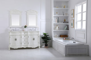 60 inch Double Bathroom vanity in antique white with ivory white engineered marble