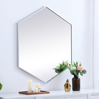 Metal frame hexagon mirror 38 inch in silver