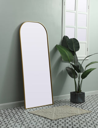 Metal Frame Arch Full Length Mirror 28x66 Inch in Brass