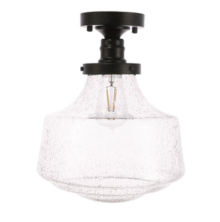 Lyle 1 light Black and Clear seeded glass Flush mount