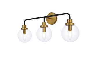 Hanson 3 lights bath sconce in black with brass with clear shade