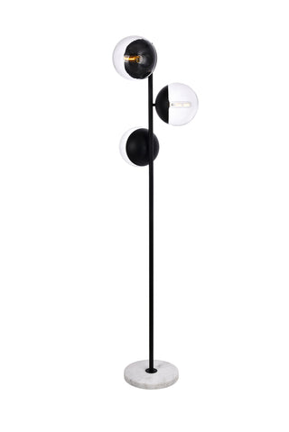 Eclipse 3 Lights Black Floor Lamp With Clear Glass