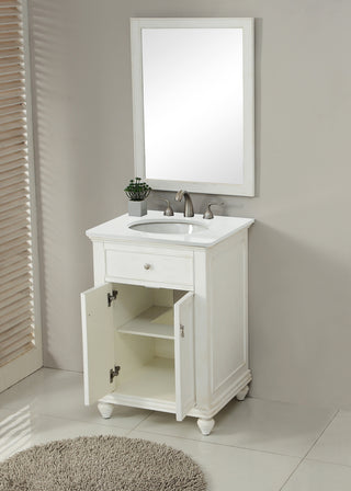 24 inch Single Bathroom vanity in Antique White with ivory white engineered marble