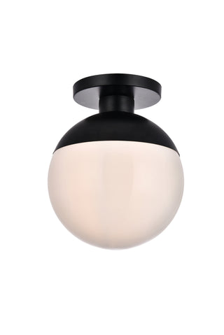 Eclipse 1 Light Black Flush Mount With Frosted White Glass