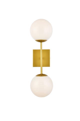 Neri 2 lights brass and white glass wall sconce