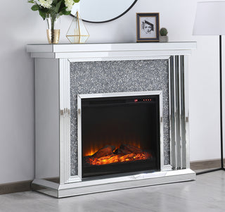 47.5 in. Crystal mirrored mantle with wood log insert fireplace