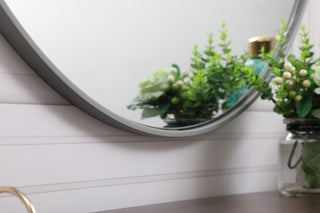 Metal frame round mirror with decorative hook 39 inch in Grey